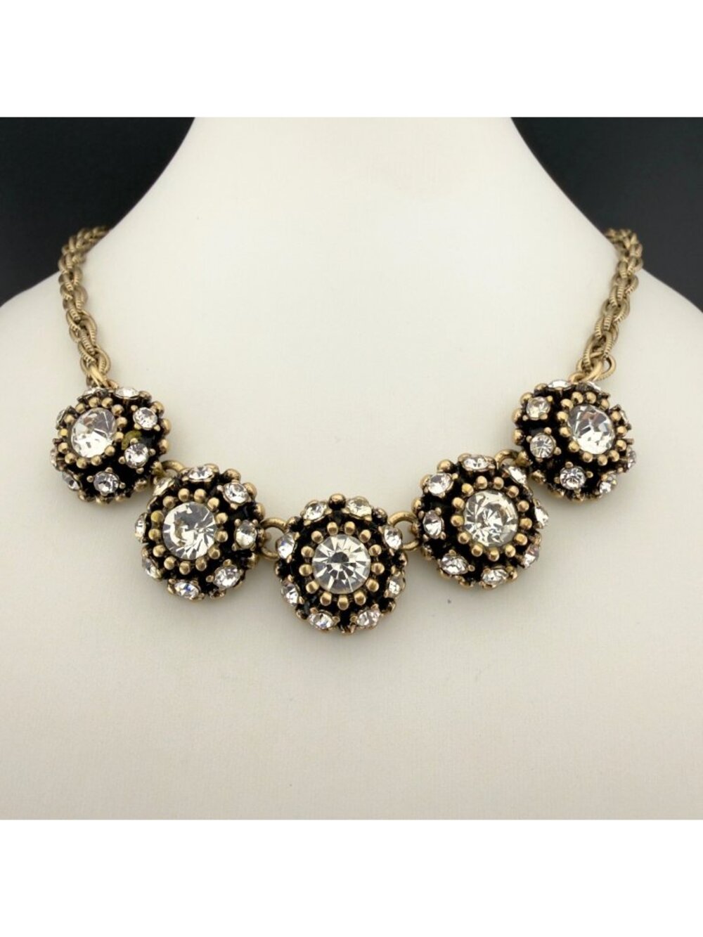 Banana Republic BR Statement Necklace Gold Tone Multi Stone Rhinestone